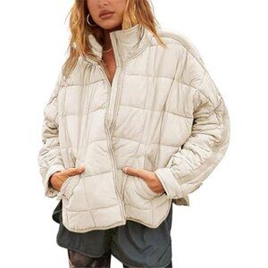 Womens Quilted Puffer Jacket Oversized Lightweight Casual Padded Coat Outerwear